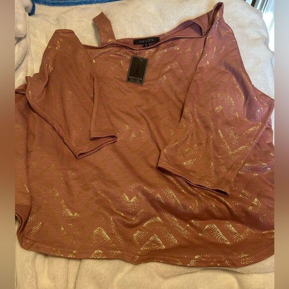 NWT New Look Pink and Gold One Shoulder Blouse - Picture 3 of 15